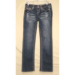 Antique Rivet Jeans Rhinestone Studded Blingy Blue Denim Low Rise Women's 7/28